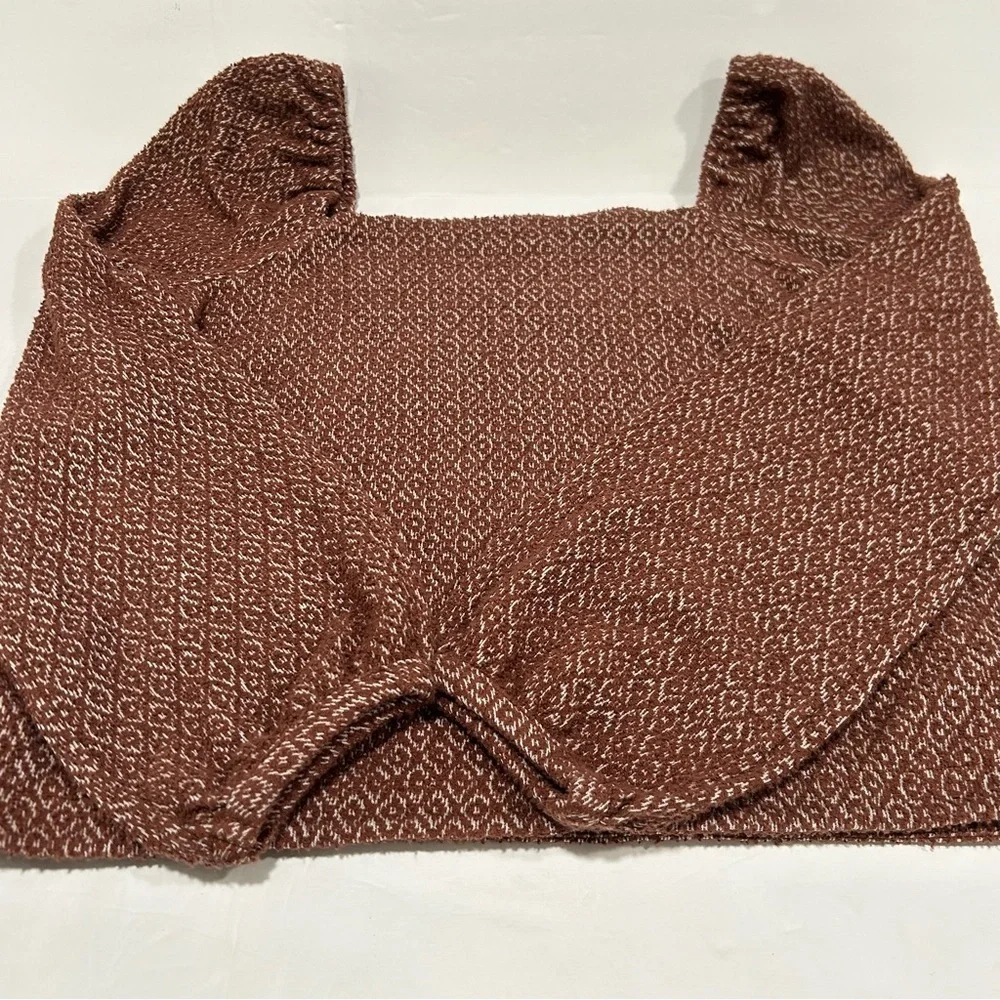 Madewell Jacquard Puff-Sleeve Victorian Crop Top, maroon, Square-Neck, small